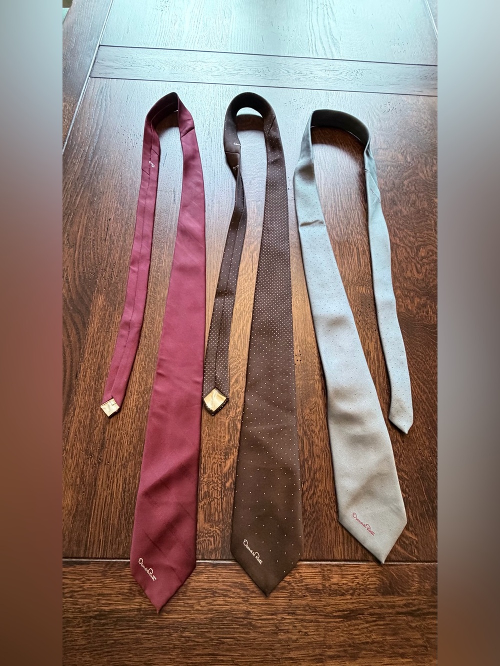 Oscar de la Renta Burgundy, Brown & Light Gray Men's Tie Trio